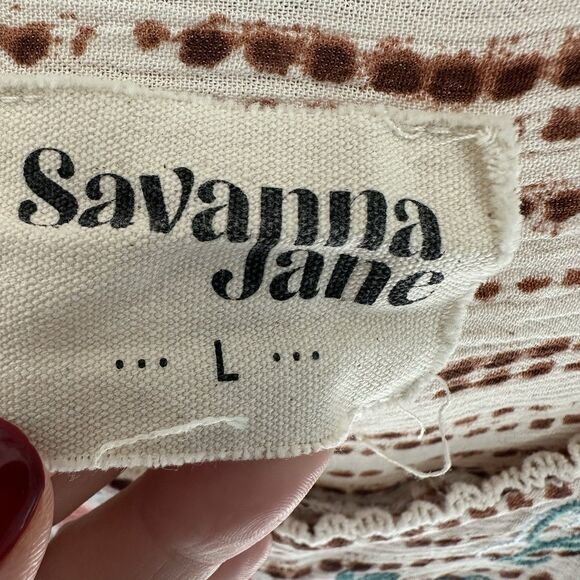 Savanna Jane Top Women's Med Cream Embroidered Floral Square Neck Short Sleeve - Picture 2 of 5